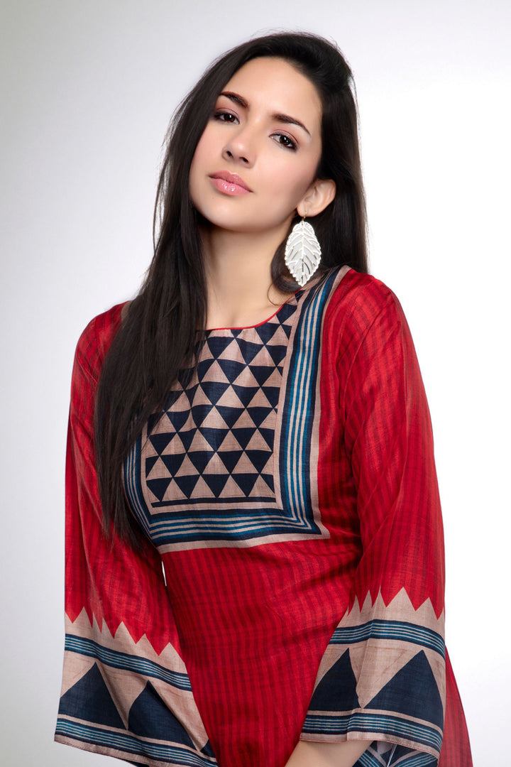 Red Digital Print Short Kurti