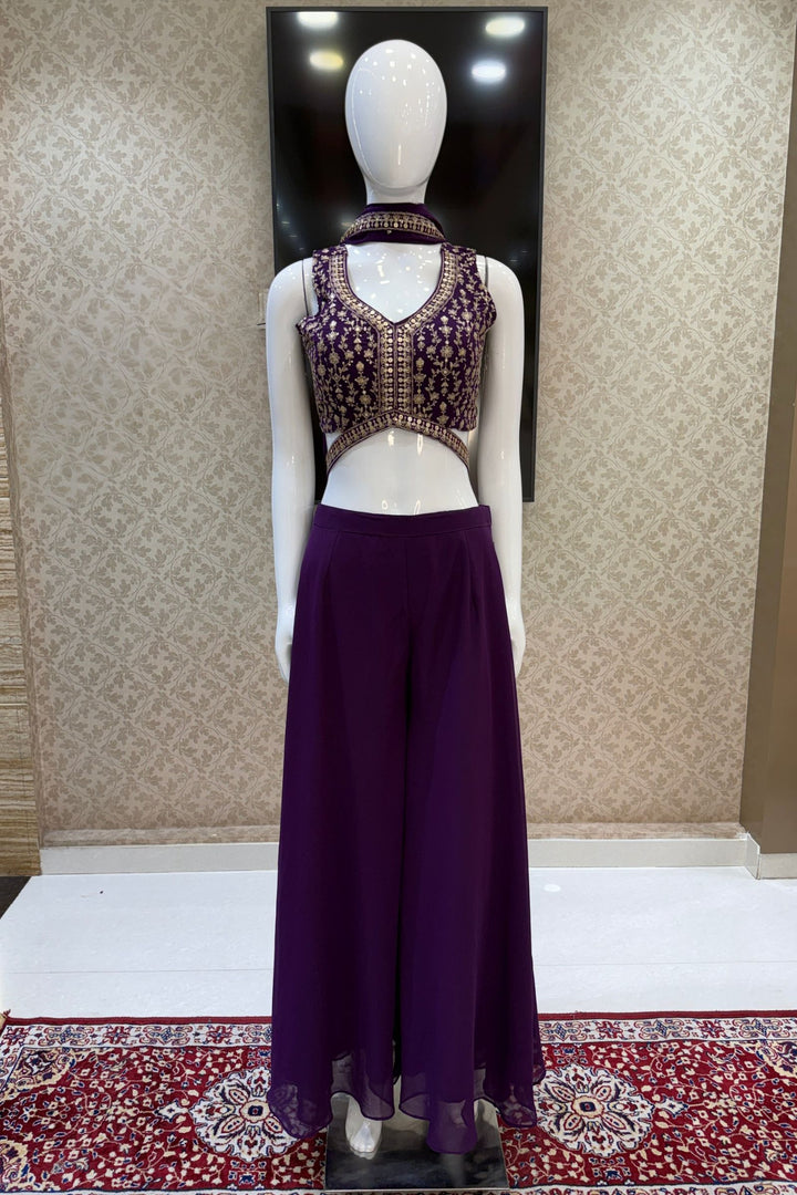 Purple Sequins and Zari work Palazzo Suit Set
