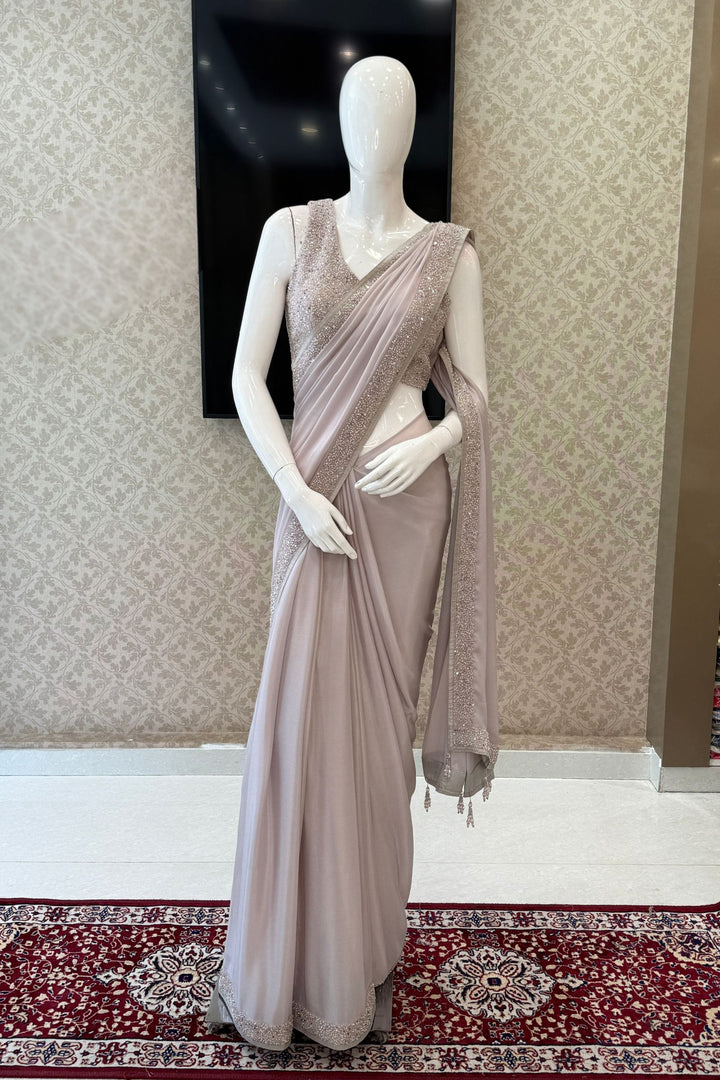 Light Grey Sequins and Beads work Saree