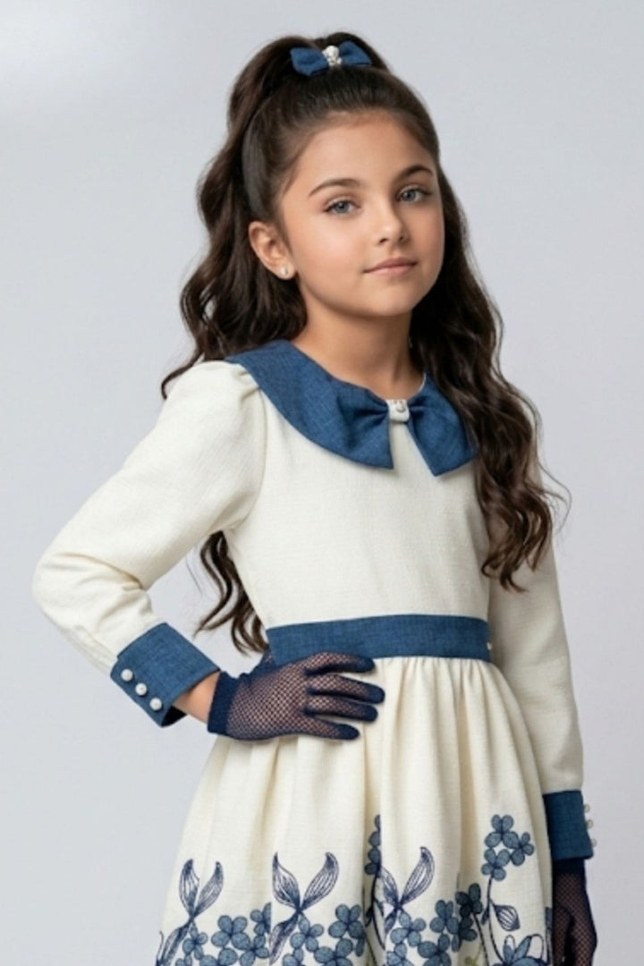 White Floral Embroidery work Short Casual Frock For Girls