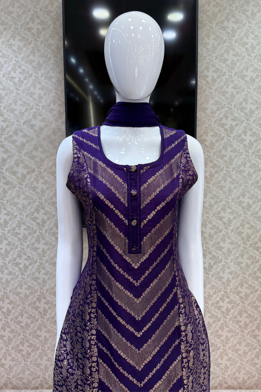 Purple Banaras work Straight Cut Salwar Suit