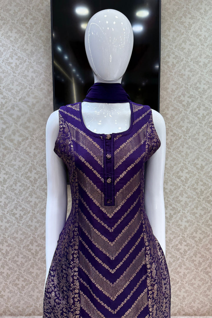 Purple Banaras work Straight Cut Salwar Suit