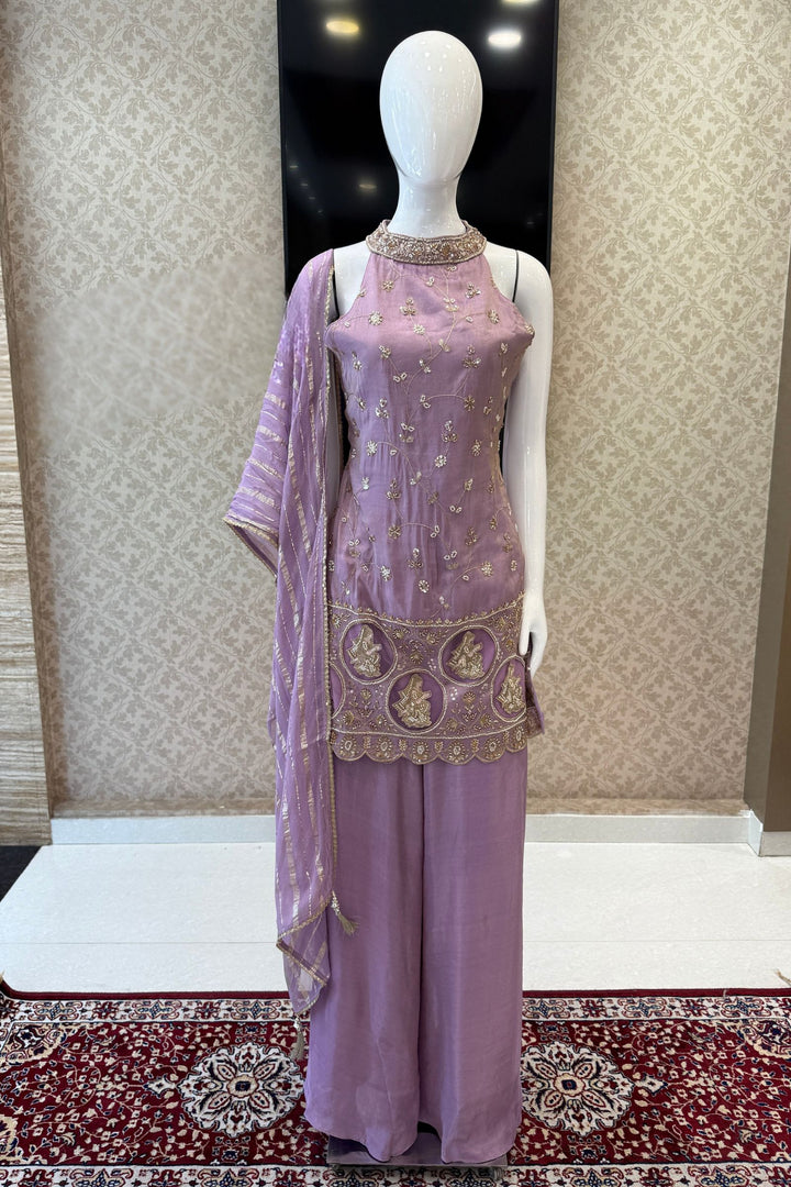 Lavender Zari, Sequins and Beads work Palazzo Salwar Suit