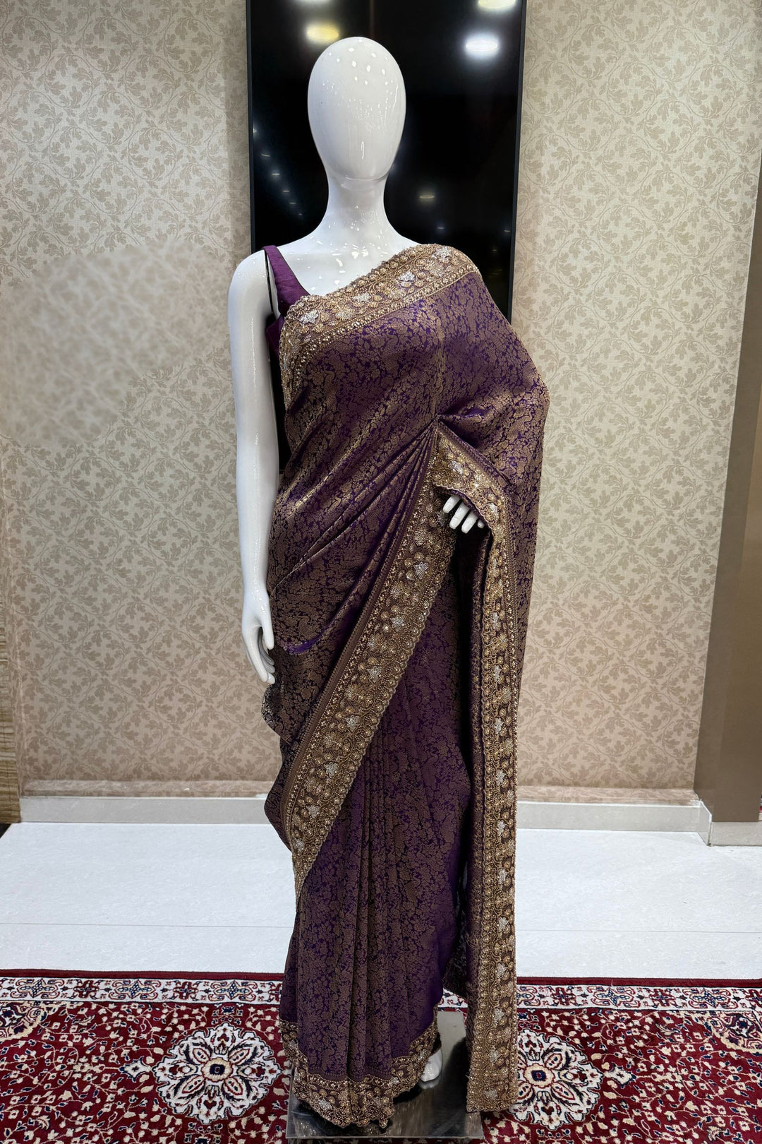 Traditional Banarasi Silk Saree Featuring Banaras, Sequins and Beads work