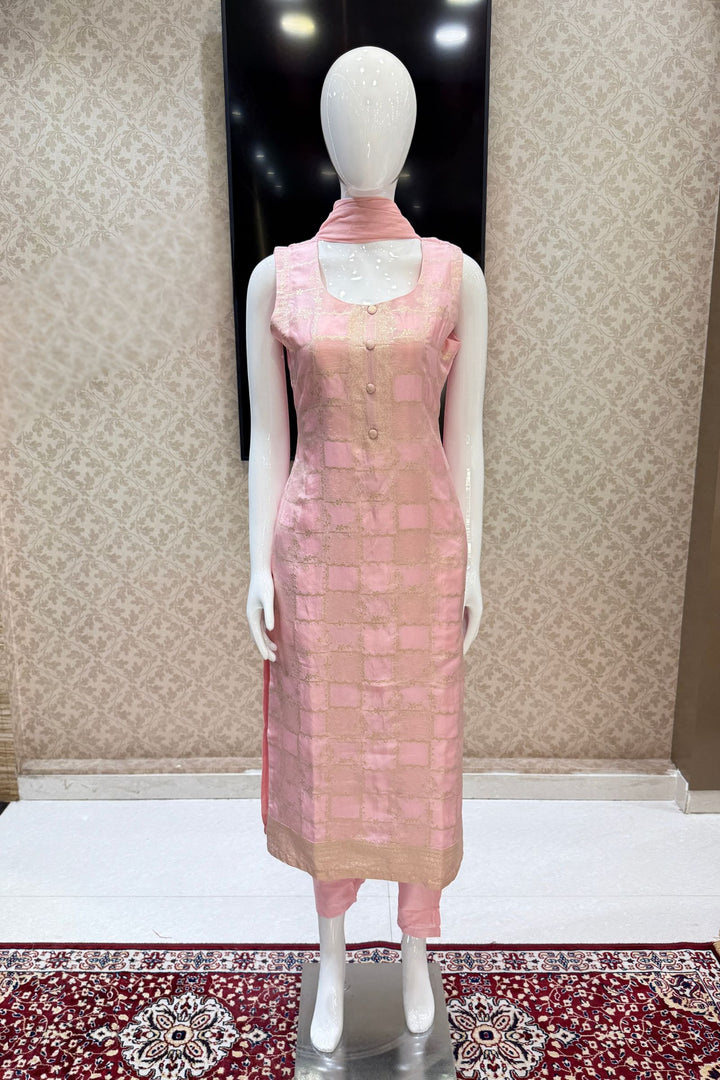 Light Pink Banaras work Straight Cut Salwar Suit