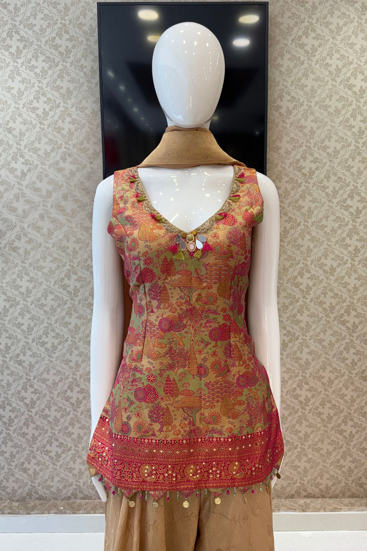 Gold with Pink Banaras work Palazzo Salwar Suit