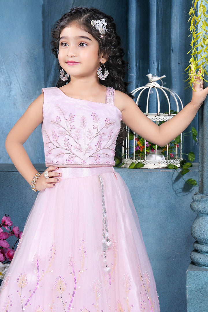 Baby Pink Sequins, Beads and Glitter work Lehenga Choli for Girls