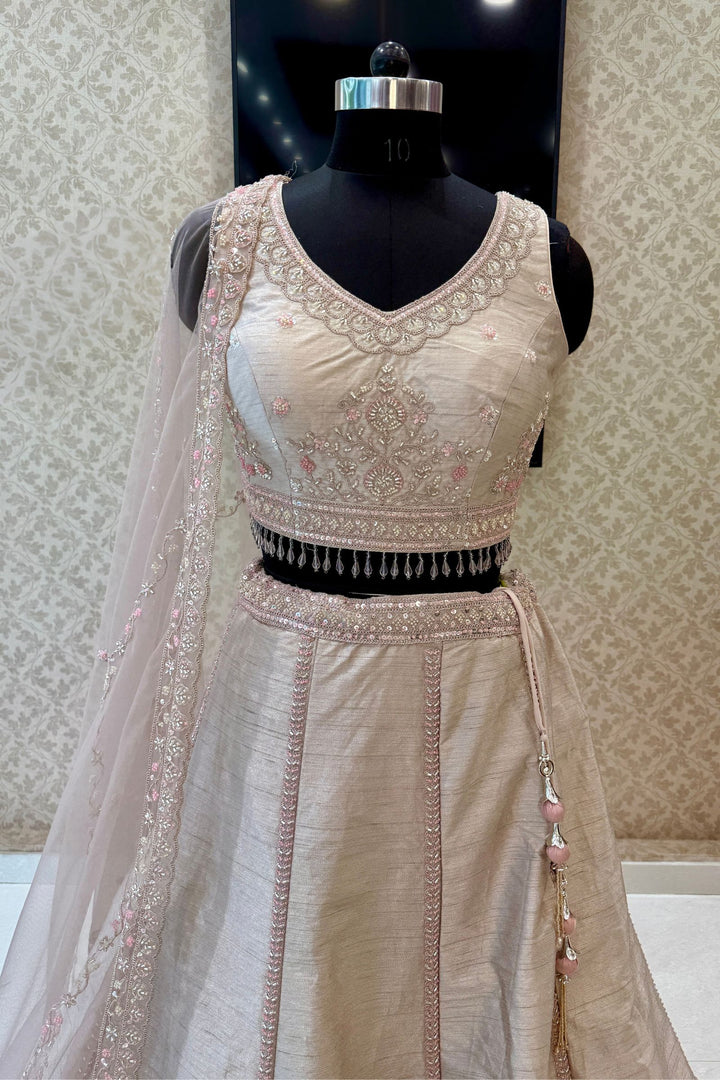 Beige Designer Bridal Lehenga Intricate Zari, Sequins and Beads work