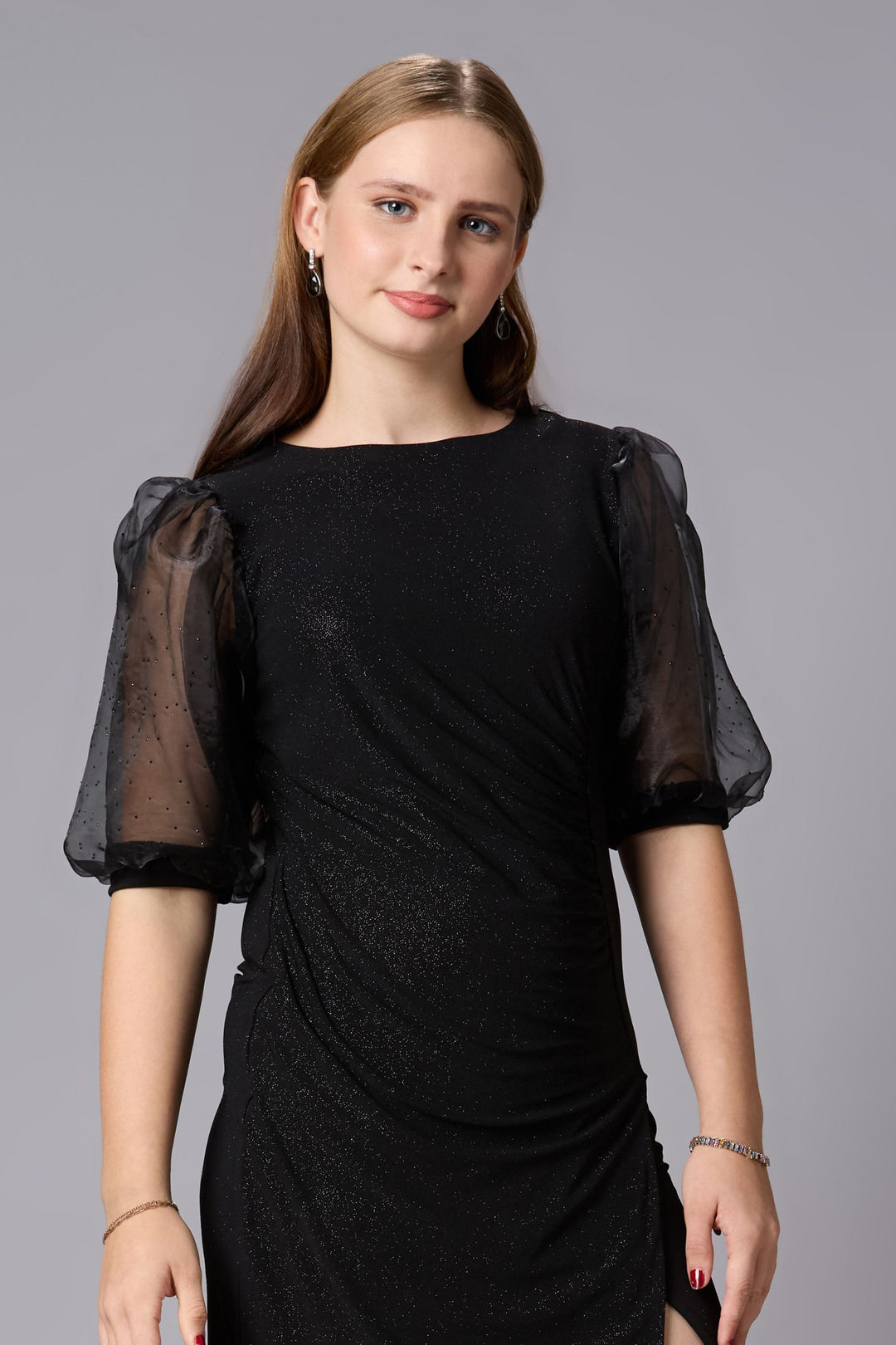 Black Glitter work Short Frock for Girls