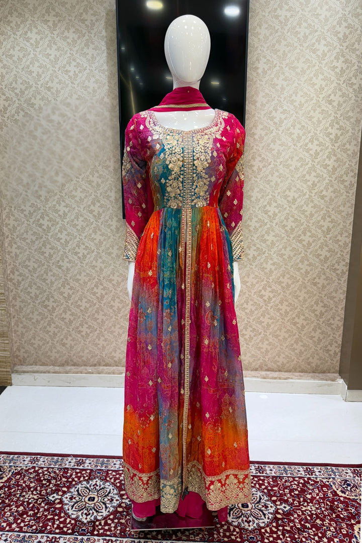 Multicolor Digital Print, Sequins and Zari work Palazzo Salwar Suit