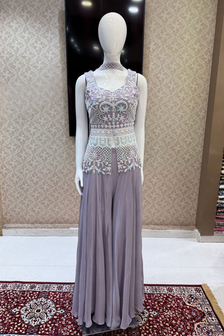 Lilac Beads and Sequins work Palazzo Suit Set
