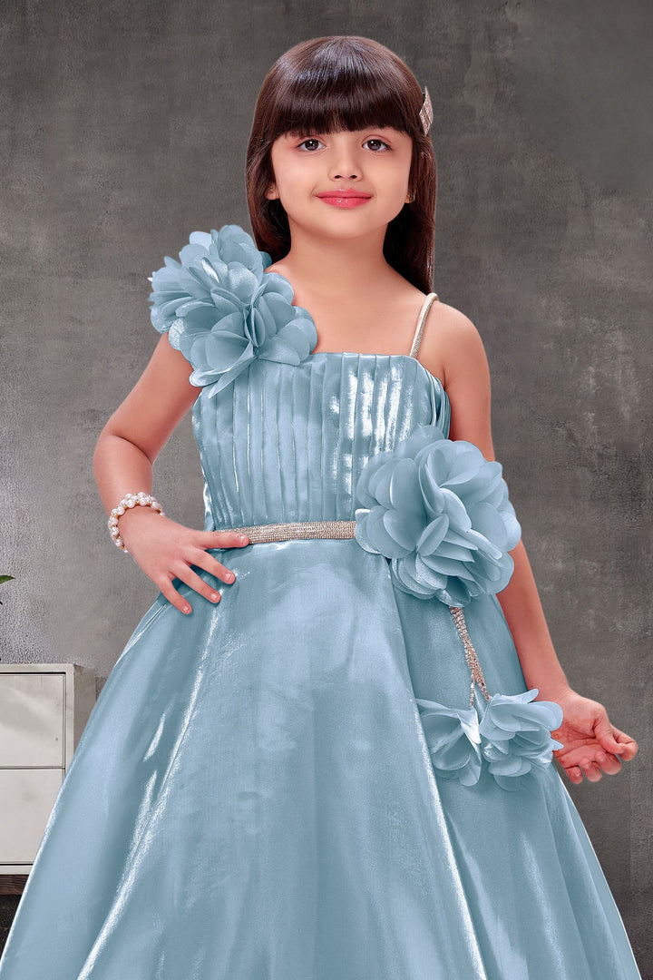 Greyish Blue Long Party Frock for Girls
