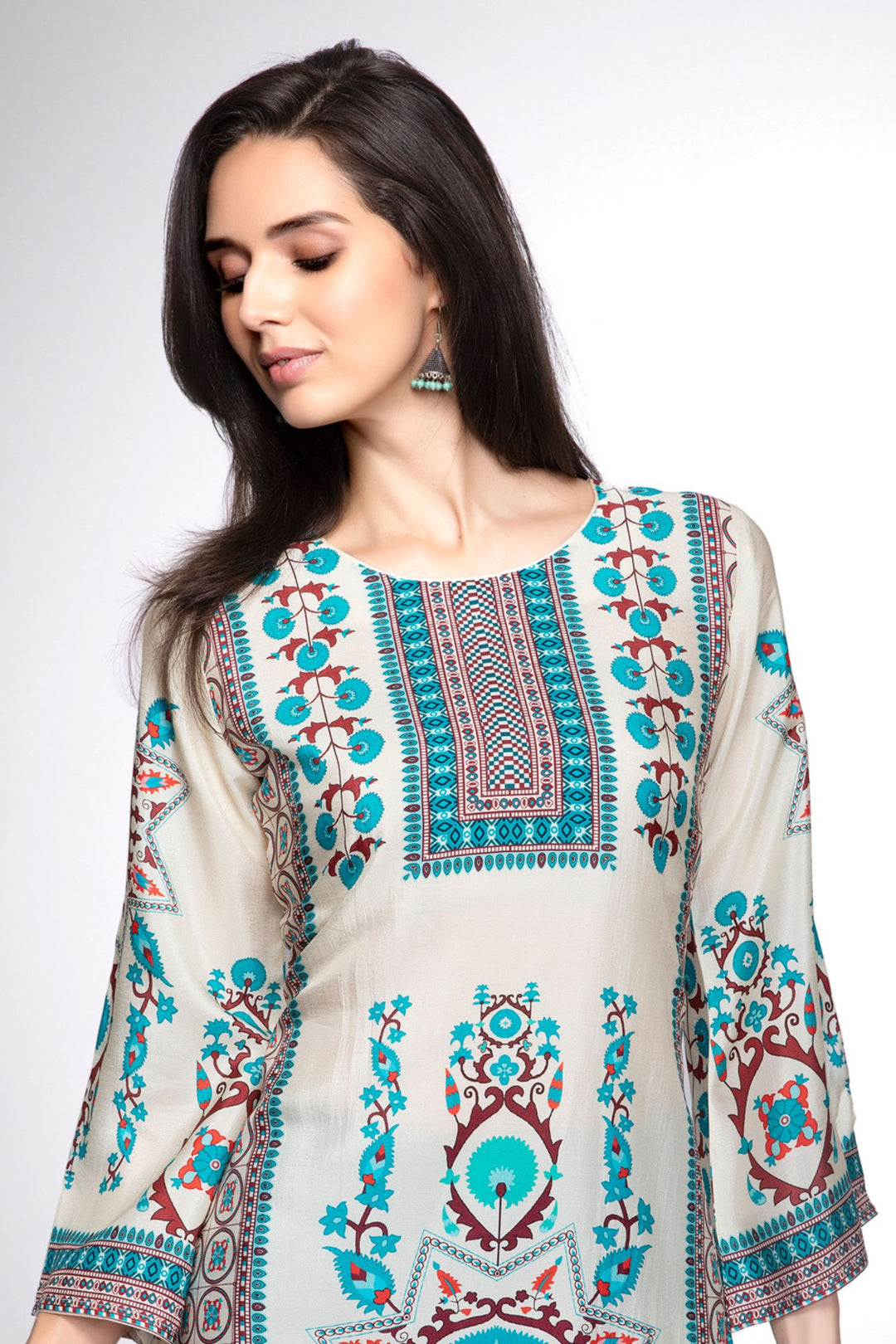 Cream with Multicolor Digital Print Short Kurti