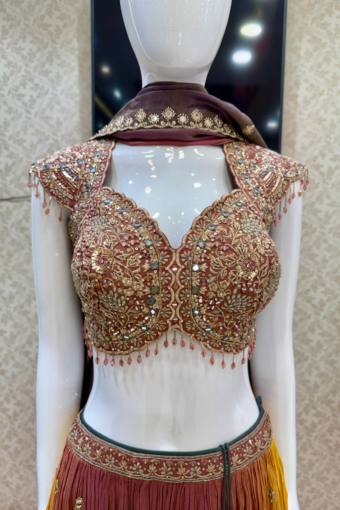 Designer Lehenga with Intricate Mirror, Stone, Sequins, Zari and Beads work
