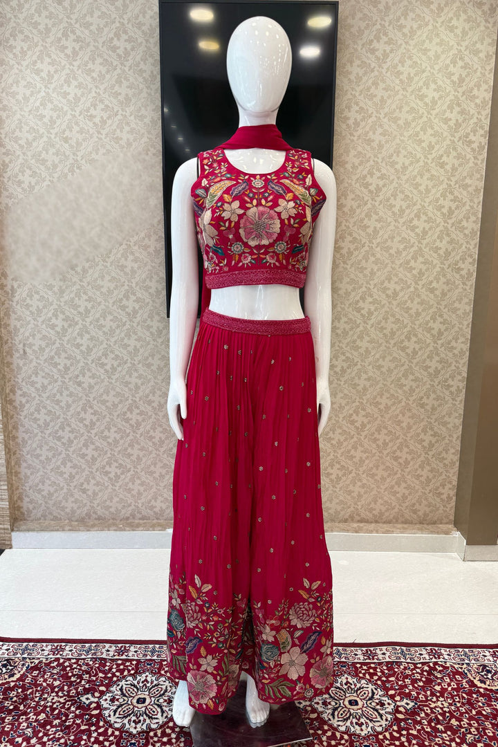 Rani Pink Floral Embroidered Palazzo Set