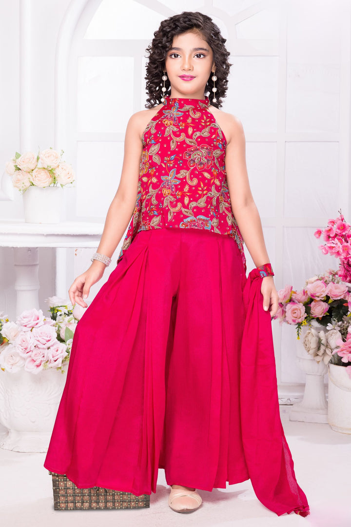 Rani Pink Girls Palazzo Set with Printed Halter Top