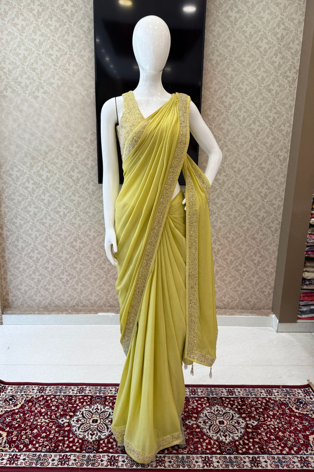 Liril Green Sequins and Beads work Saree