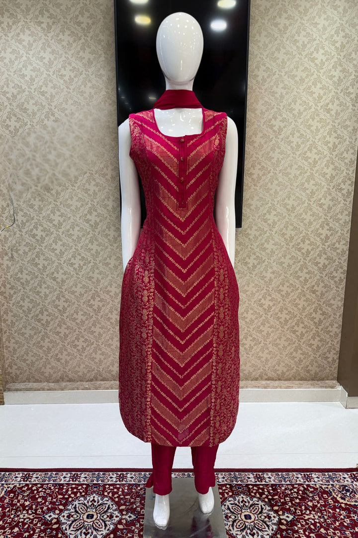 Rani Pink Banaras work Straight Cut Salwar Suit