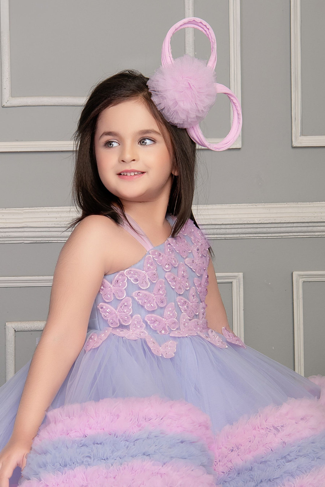 Sky Blue with Pink Short Frock for Girls