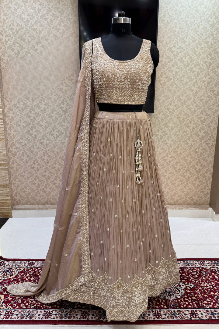 Chiku Beads, Zari and Sequins work Crop Top Lehenga