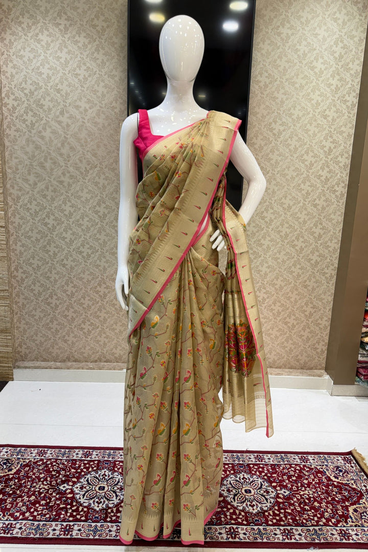 Beige Banaras and Zari Weaving work Saree