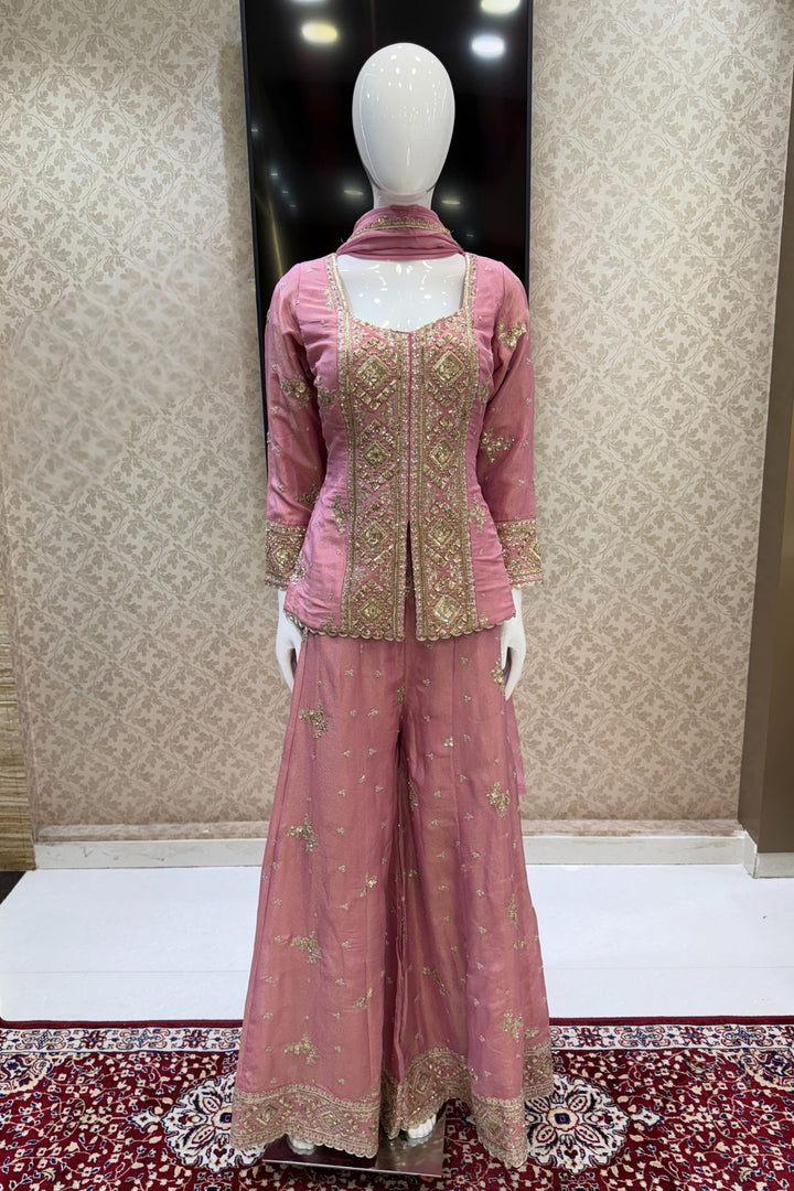 Baby Pink Sequins, Beads, Stone, Zari and Zardozi work Palazzo Salwar Suit