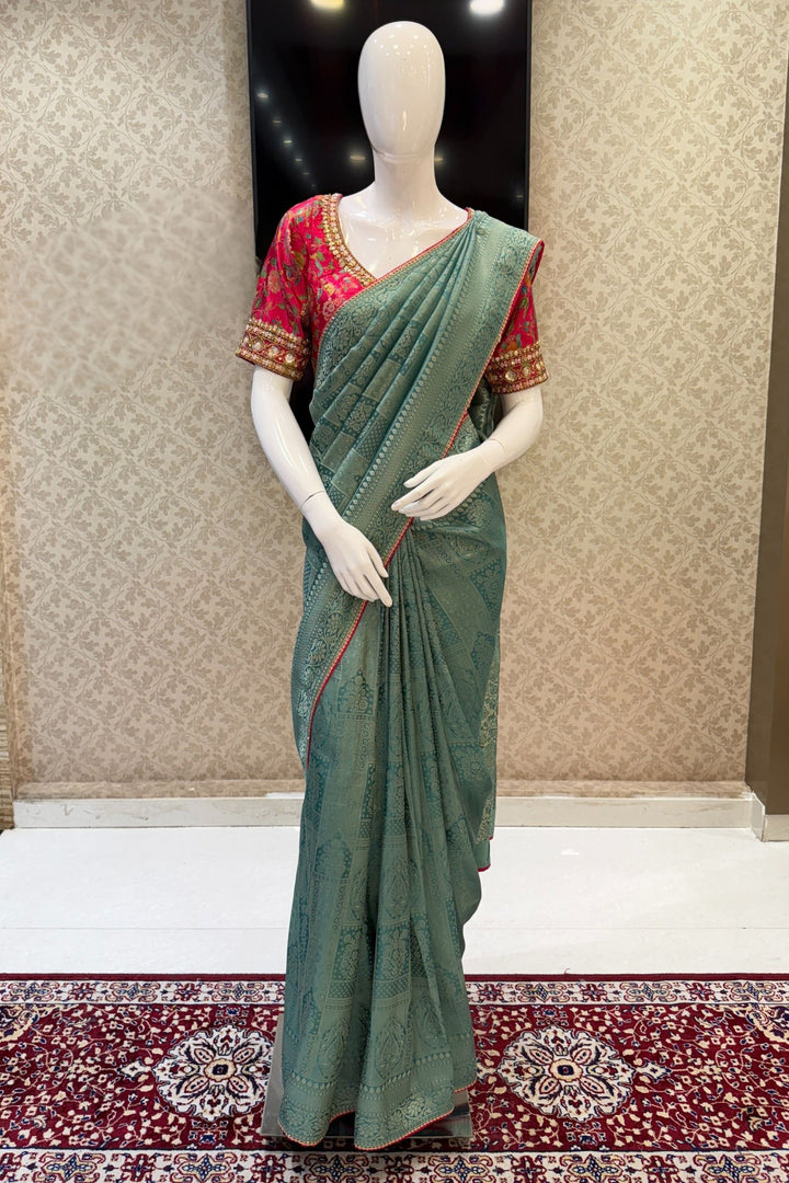 Sea Green Banaras work Saree