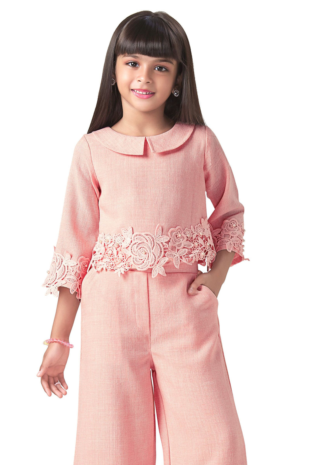 Peach Top and Palazzo Set for Girls