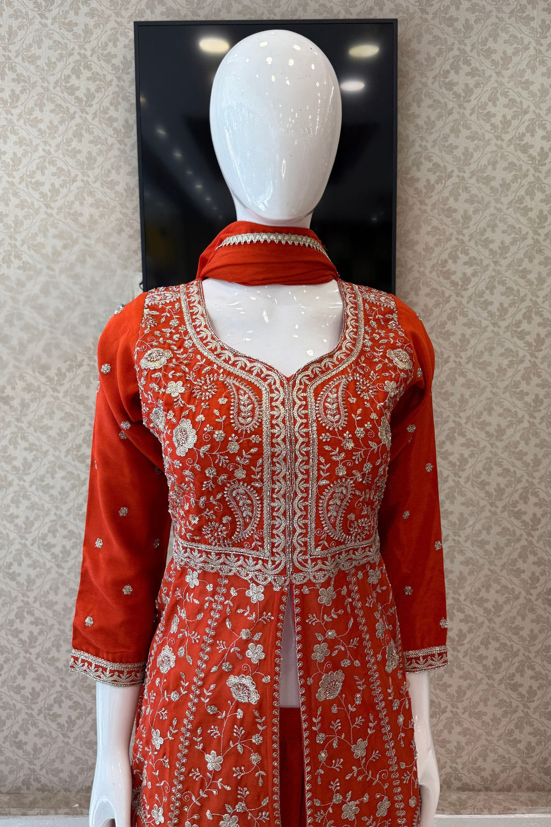 Orange Zari, Sequins and Beads work Mastani Styled Palazzo Suit