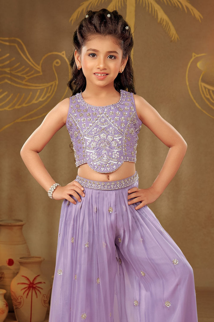 Lavender Sequins, Beads and Thread work Choli and Palazzo Set for Girls