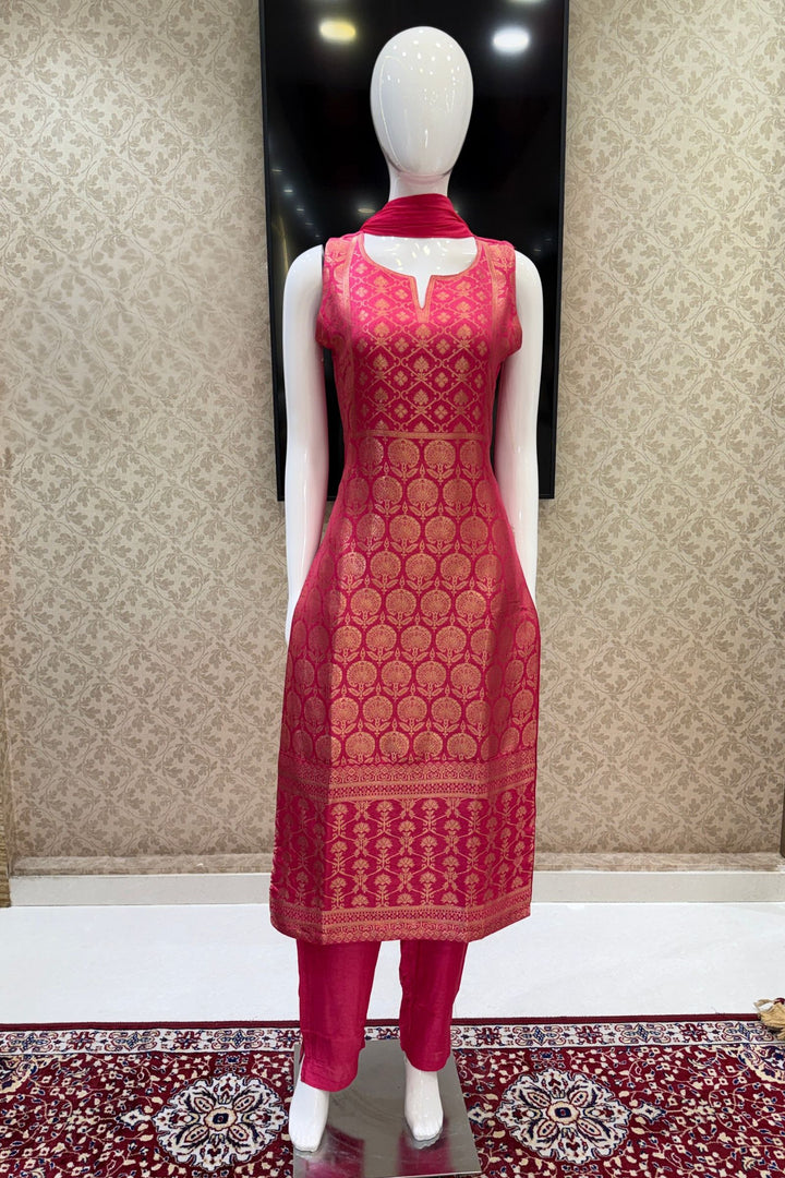 Pink Banaras work Straight Cut Salwar Suit