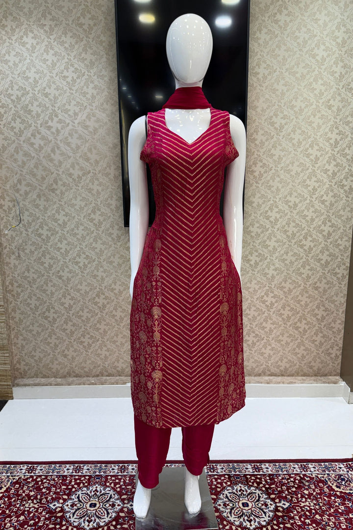 Rani Pink Banaras work Straight Cut Salwar Suit