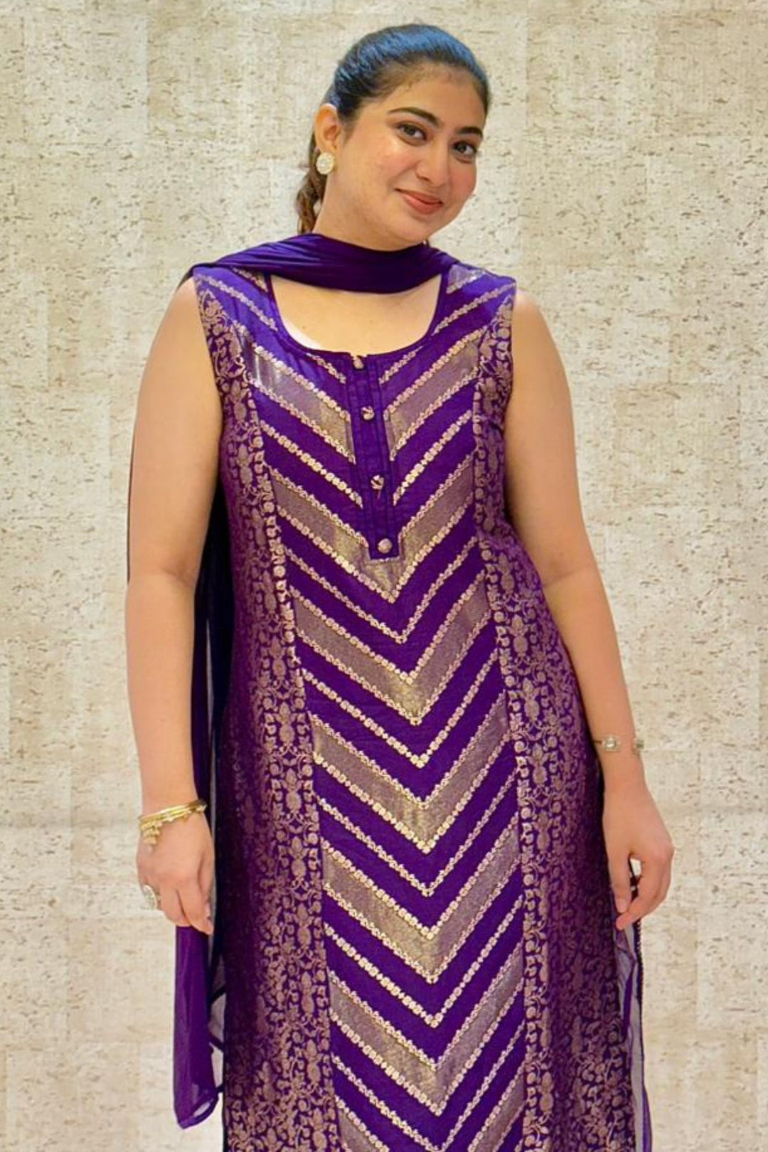 Purple Banaras work Straight Cut Salwar Suit