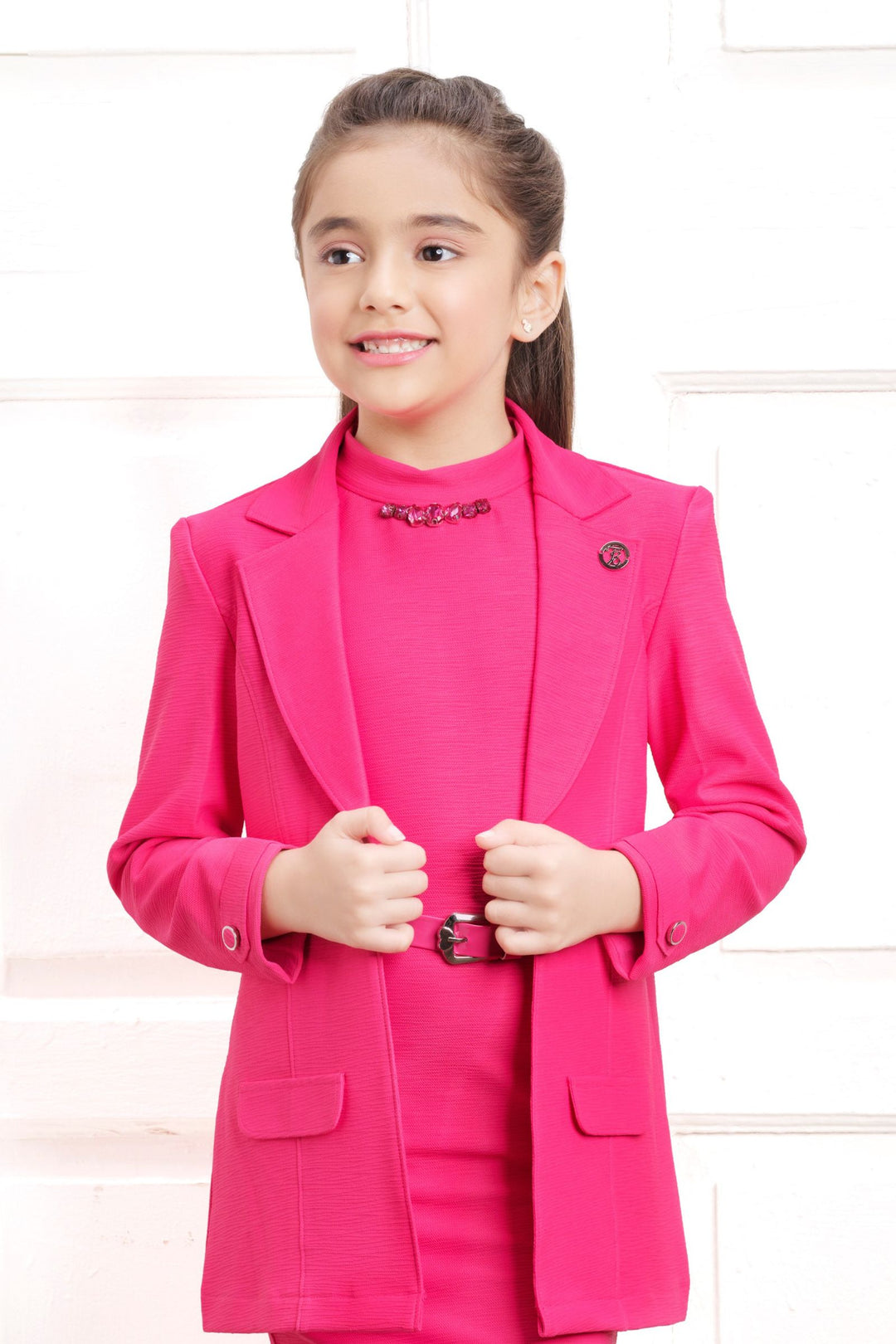 Pink Jacket Styled Short Frock For Girls