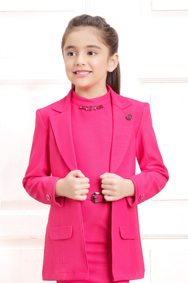 Pink Jacket Styled Short Frock For Girls