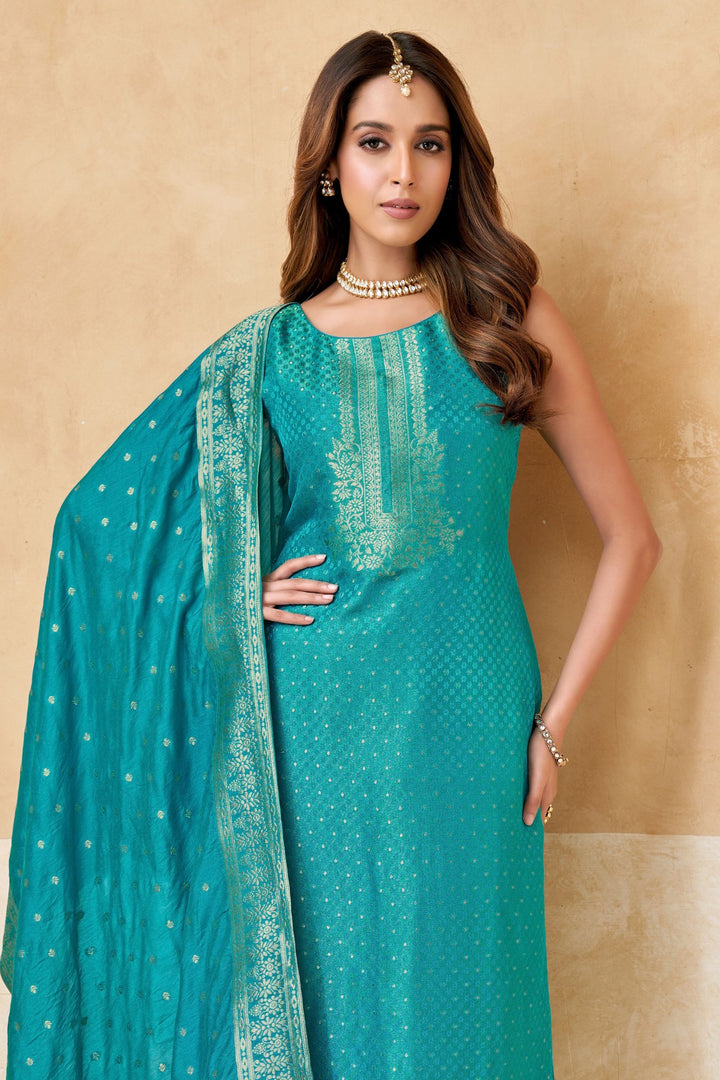 Sky Blue Banaras work Straight Cut Salwar Suit