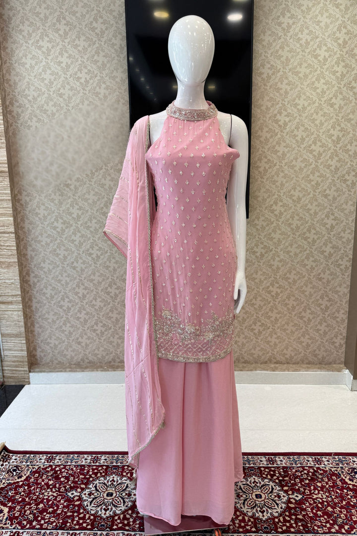 Light Pink Zari, Sequins and Beads work Palazzo Salwar Suit