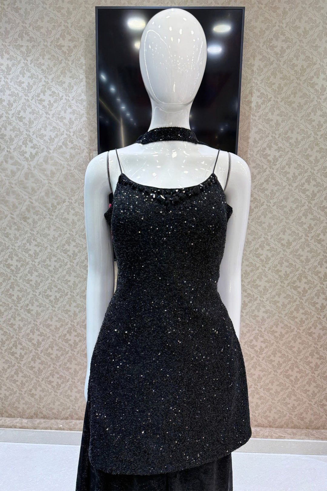 Black Sequins and Stone work Palazzo Salwar Suit
