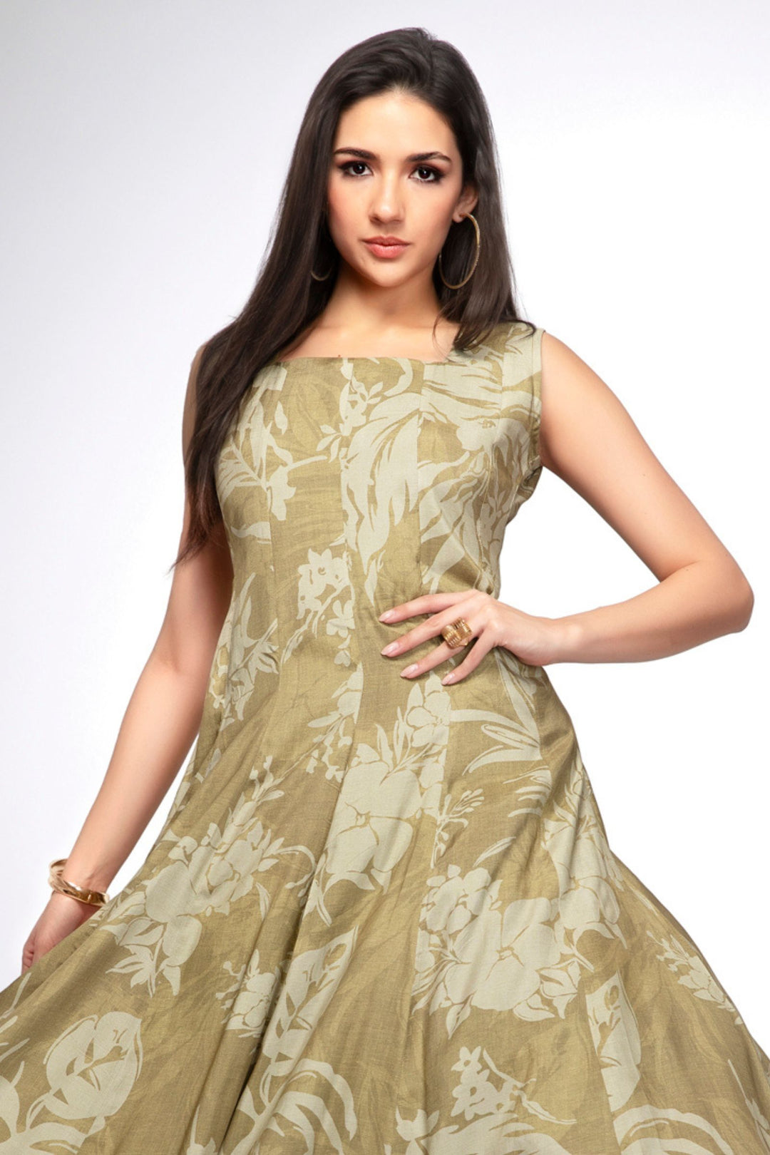 Olive Green with Digital Print Anarkali Styled Kurti