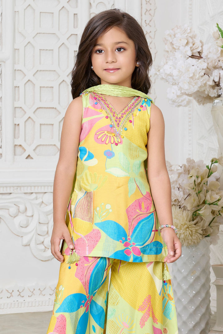 Multicolor Digital Print, Beads, Mirror and Sequins work Palazzo Set for Girls