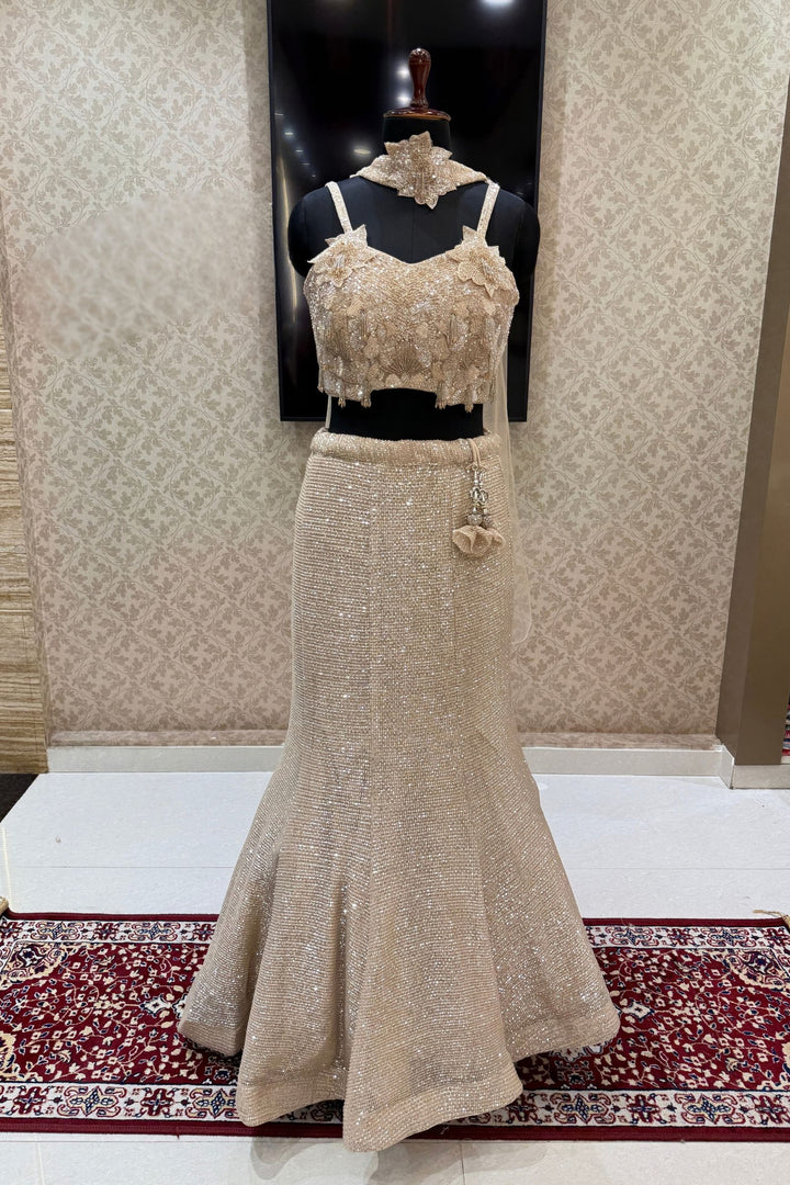 Beige Sequins and Beads work Mermaid Cut Lehenga Set