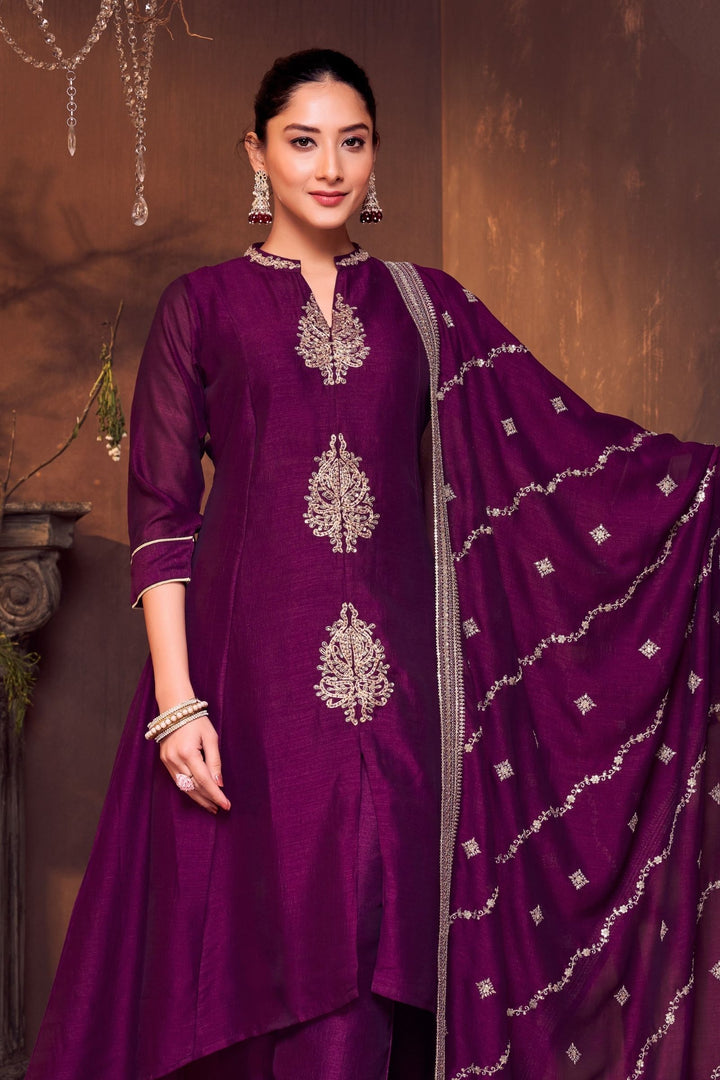 Wine Beads and Sequins work A-line Cut Salwar Suit