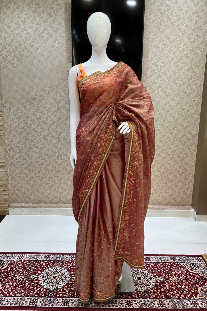 Onion Multicolor Embroidery, Sequins and Stone work Saree