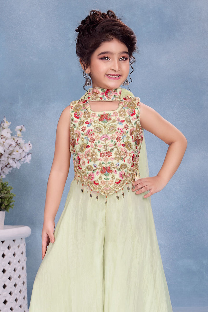 Cream Beads and Embroidery work Palazzo Suit Set for Girls