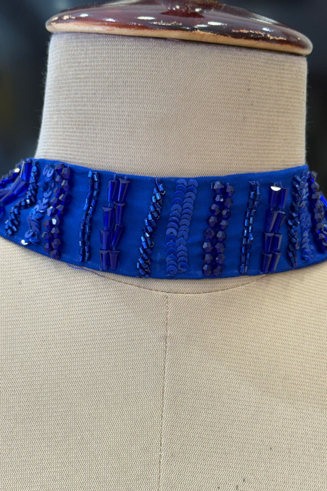 Royal Blue Beads and Sequins work Crop Top Lehenga