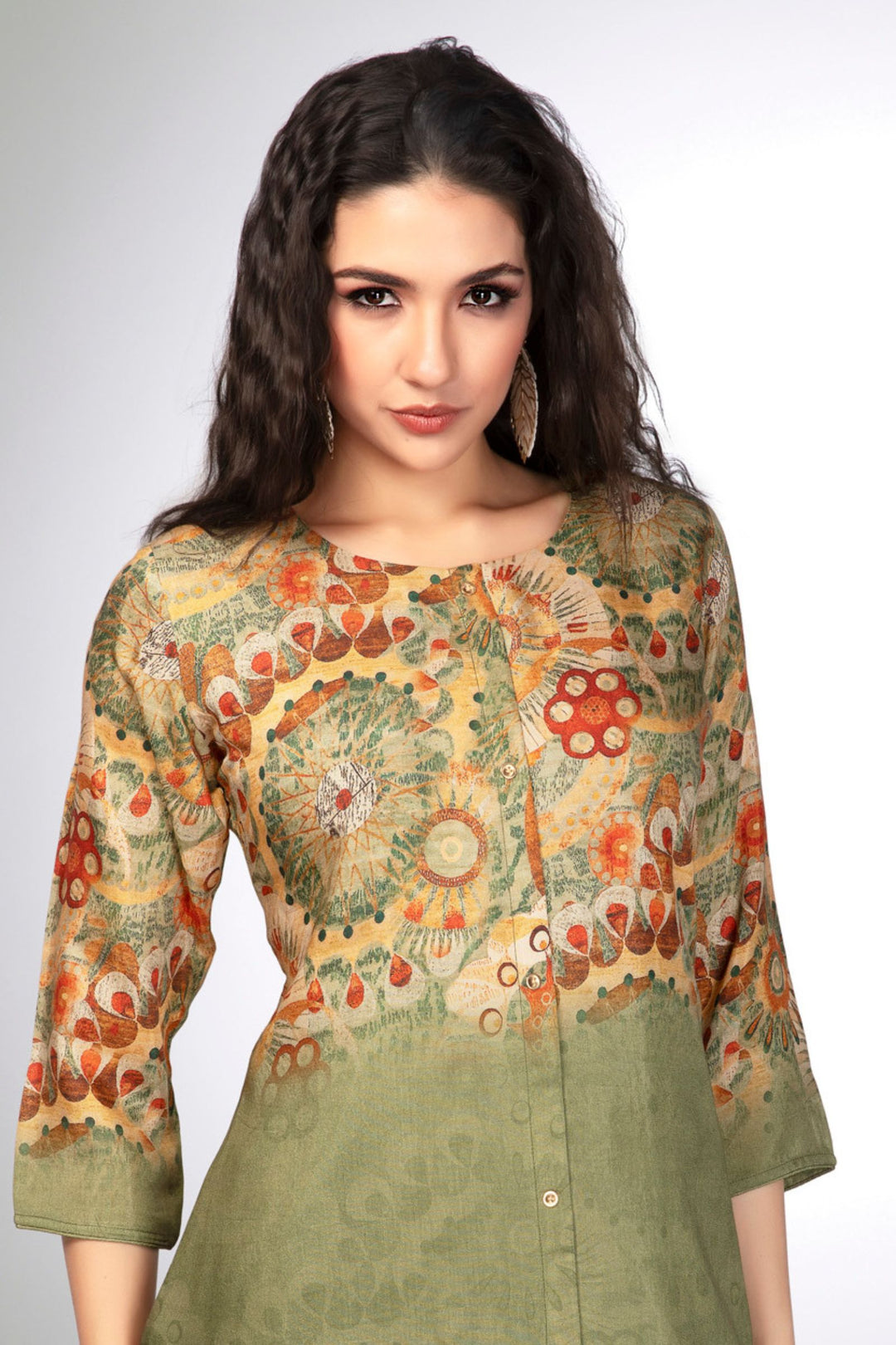 Mehendi Green Digital Print Short Kurti