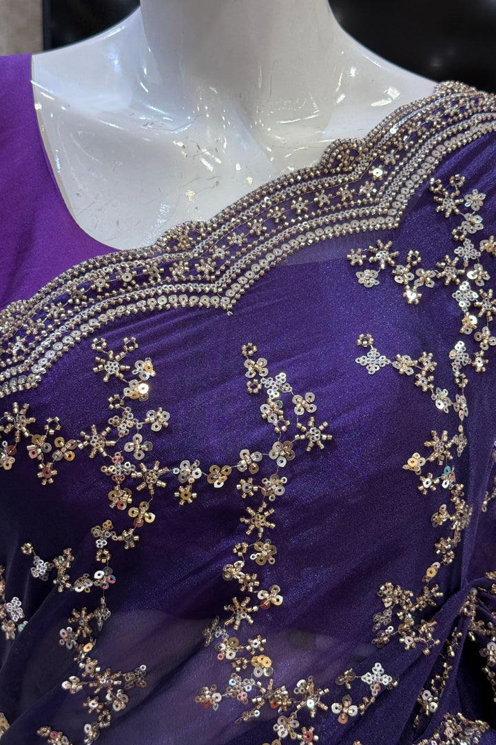 Purple Saree with Intricate Zari, Sequin and Beads work