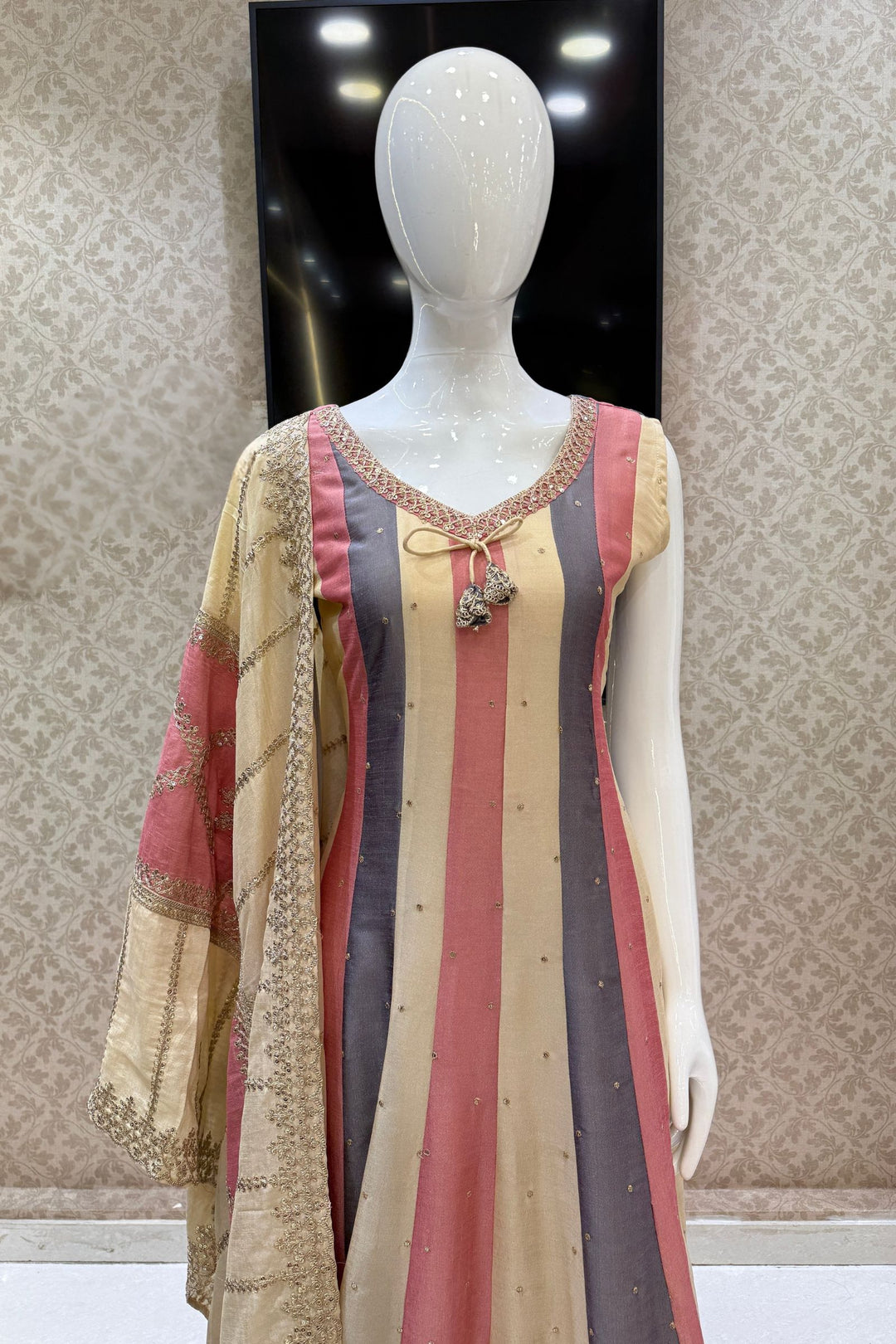 Multicolor Sequins and Zari Thread work Anarkali Style Salwar