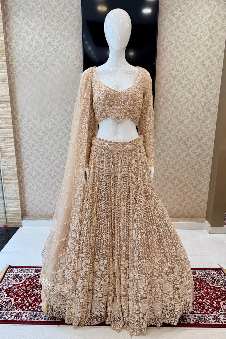 Gold Beads and Sequins work Crop Top Designer Bridal Lehenga