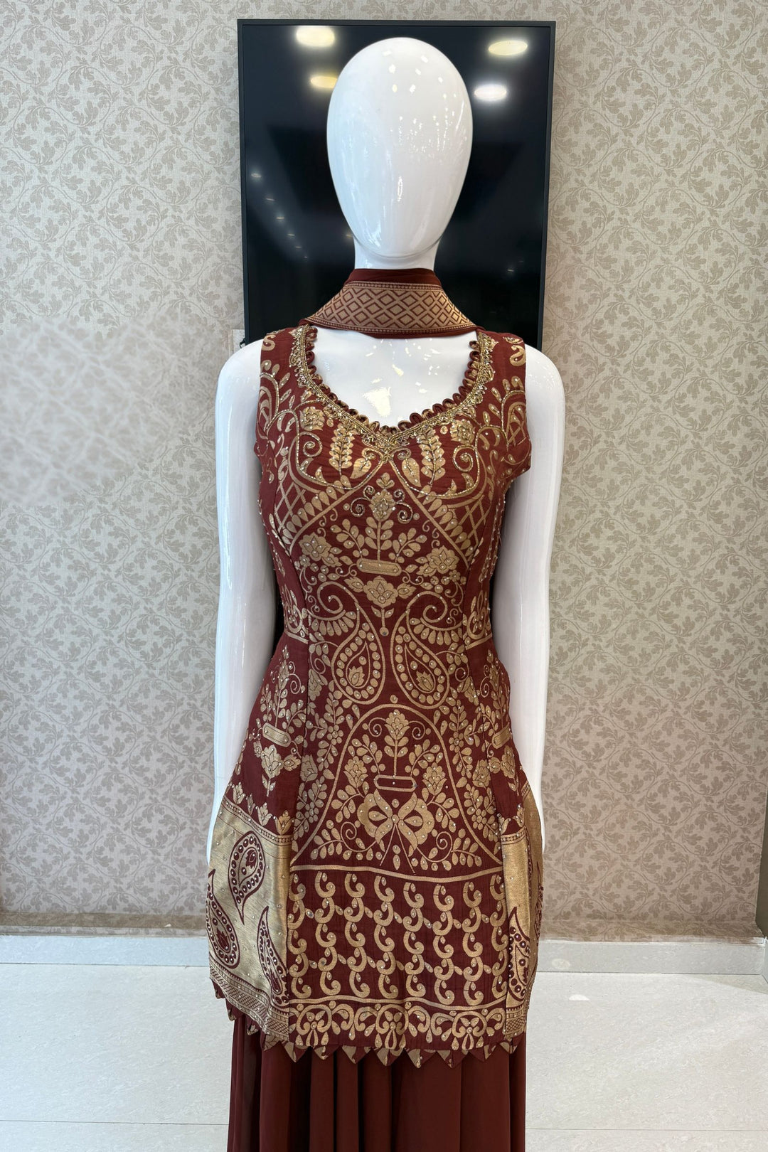 Elegant Palazzo Set with Intricate Stone, Beads and Banaras